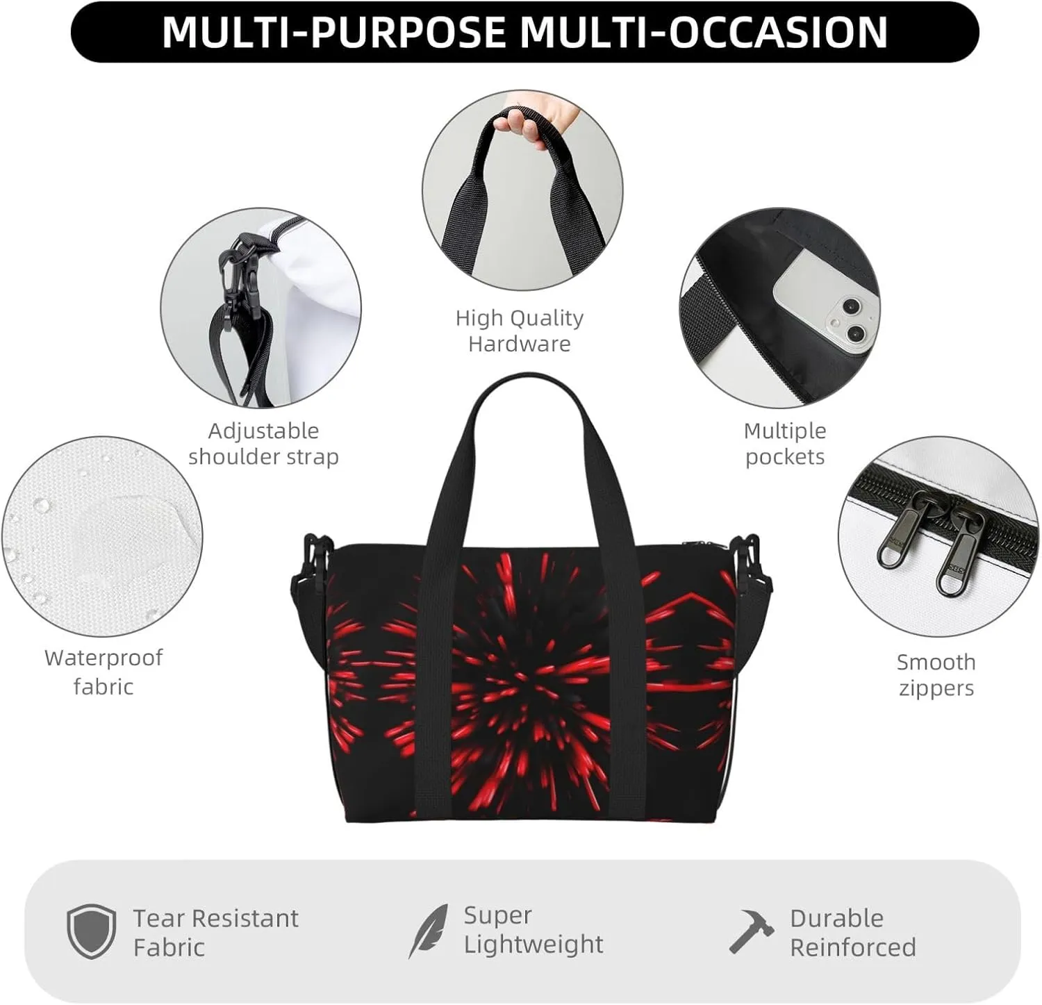 Explosion Burst Red And Black Small Duffel Bag Foldable Travel Bag Weekender Bag Overnight Gym Hospital Bags For Women&Men