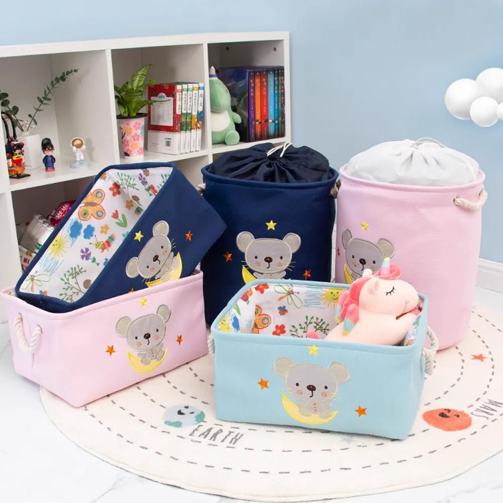 Fabric Organization Storage Bag - Blue Elephant (Round)