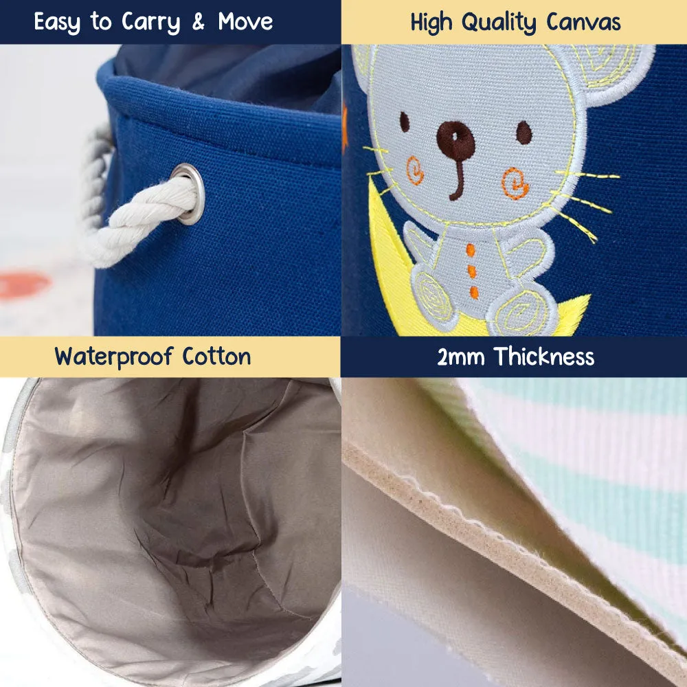 Fabric Organization Storage Bag - Blue Elephant (Round)
