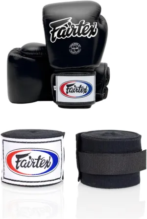 Fairtex BGV1 14 oz Black Glove   Fairtex Muay Thai Handwrap Black 180 inch