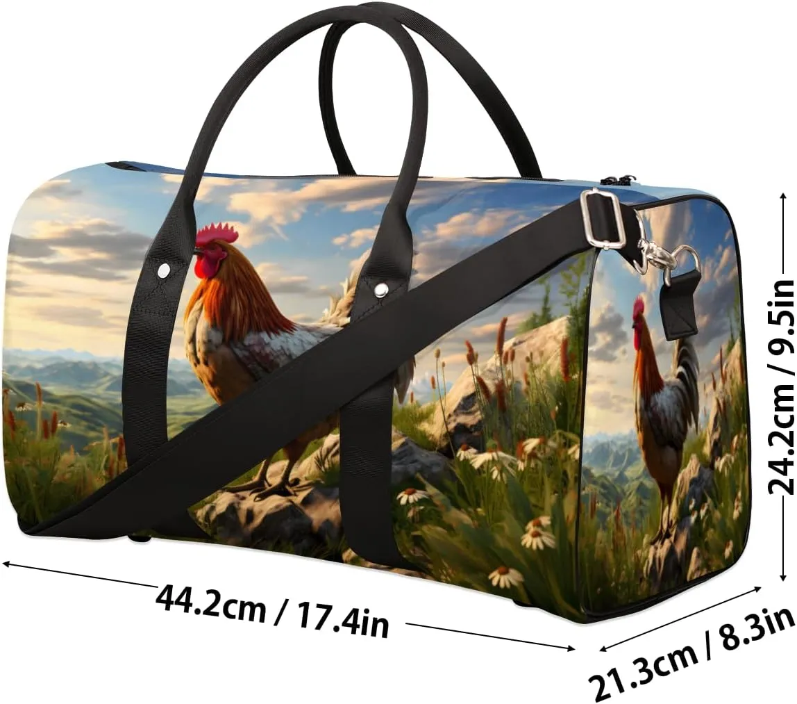 Farmhouse Chicken Travel Duffle Bag, Sports Gym Bags for Women Men, Carry On Weekender Overnight Workout Airplane Trips Bag