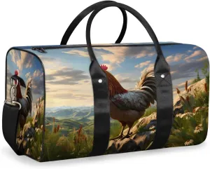 Farmhouse Chicken Travel Duffle Bag, Sports Gym Bags for Women Men, Carry On Weekender Overnight Workout Airplane Trips Bag