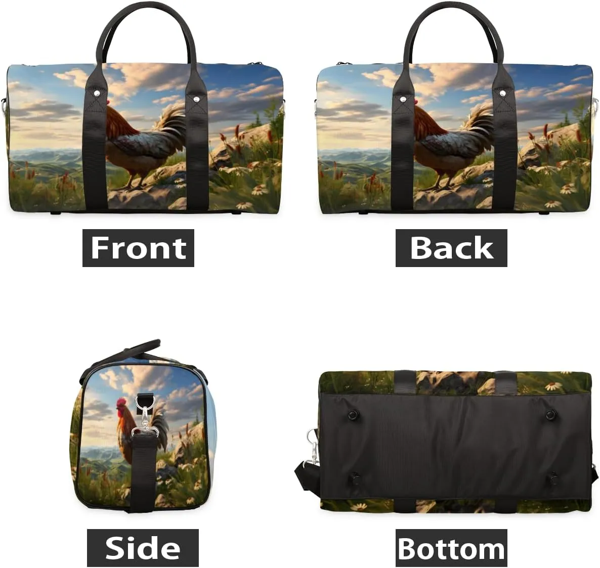 Farmhouse Chicken Travel Duffle Bag, Sports Gym Bags for Women Men, Carry On Weekender Overnight Workout Airplane Trips Bag