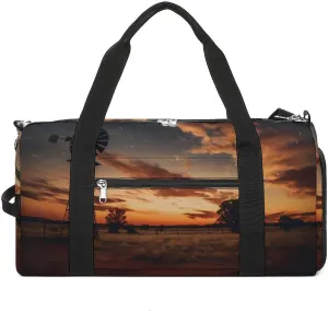 Farmhouse Sunset Windmill Ferris Wheel Night Landscape Milky Sports Gym Bag Lightweight Travel Duffel Bag Workout Bags Casual Weekender Bag for Men Women