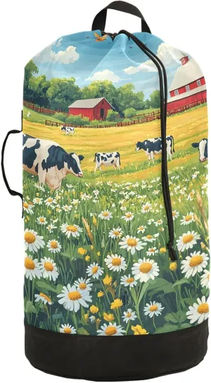 Farmland Field Laundry Bag Backpack with Adjustable Shoulder Straps, Oxford Hamper Bag Drawstring Closure for College Travel 80L