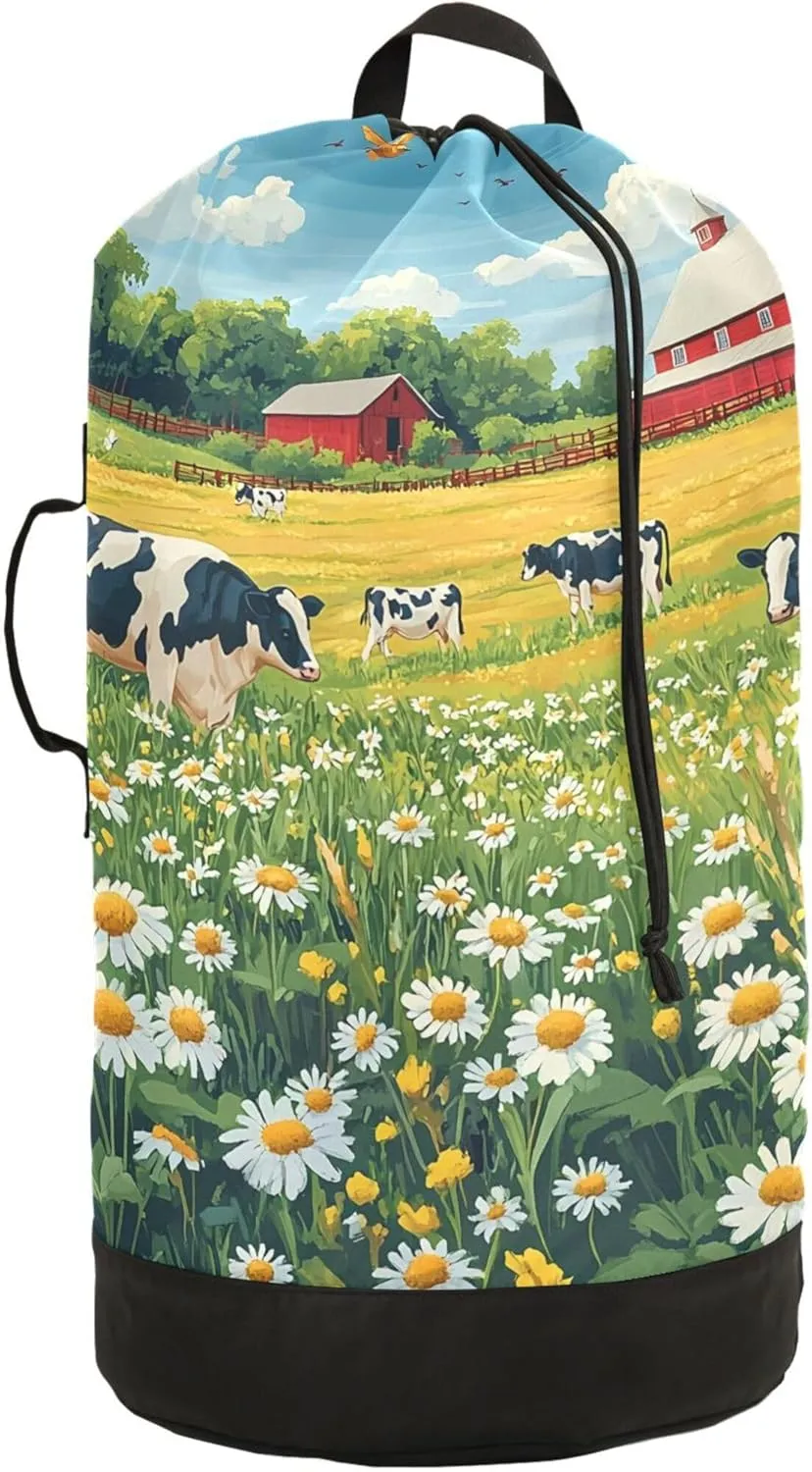 Farmland Field Laundry Bag Backpack with Adjustable Shoulder Straps, Oxford Hamper Bag Drawstring Closure for College Travel 80L