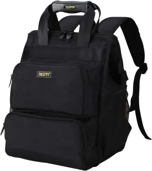 FASITE Tool Bag Backpack, Heavy Duty Durable Electrician Work Pack for Hand Tools, Waterproof Tool Storage & Organizer for a Contractor, Plumber, HVAC, Cable Repairman, Black