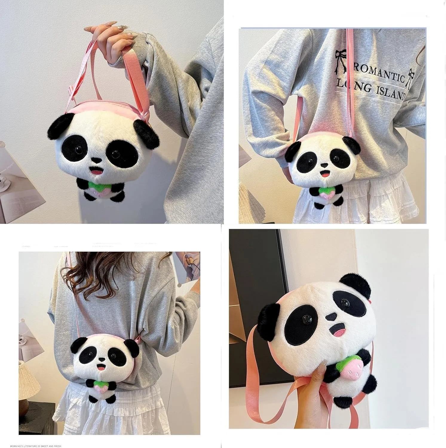 Faux Fur Panda Crossbody Purse for Women Small Fluffy Animal Shoulder Bag Plush Panda Purse Animal Stuffed Purse Cartoon Bag