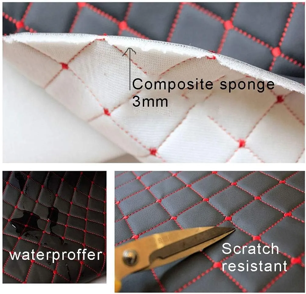 Faux Leather Thread Quilted Foam Fabric Vinyl for Upholstery Automotive,Furniture, DIY Projects, Headboards, Home Decor 1.4x1m(Colour: Red)(Beige,1.4X3m)