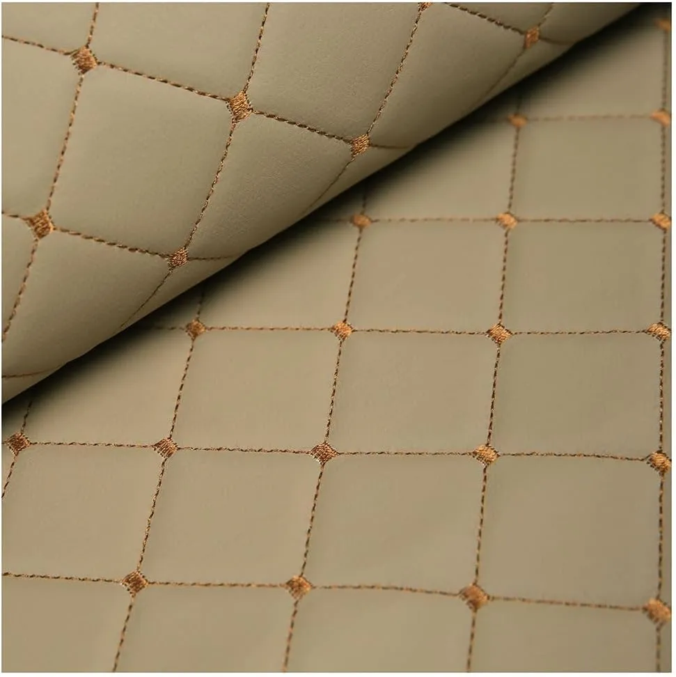 Faux Leather Thread Quilted Foam Fabric Vinyl for Upholstery Automotive,Furniture, DIY Projects, Headboards, Home Decor 1.4x1m(Colour: Red)(Beige,1.4X3m)