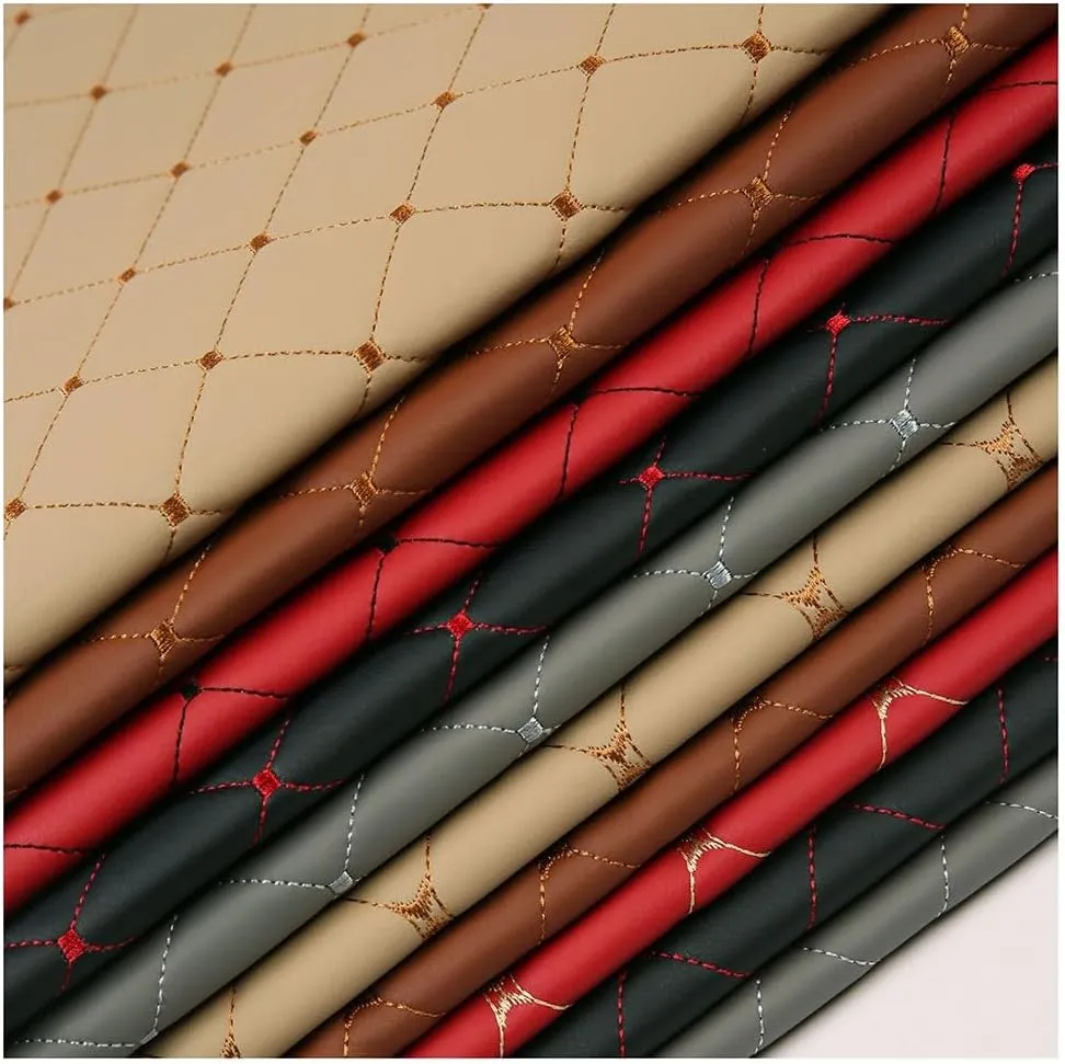 Faux Leather Thread Quilted Foam Fabric Vinyl for Upholstery Automotive,Furniture, DIY Projects, Headboards, Home Decor 1.4x1m(Colour: Red)(Beige,1.4X3m)