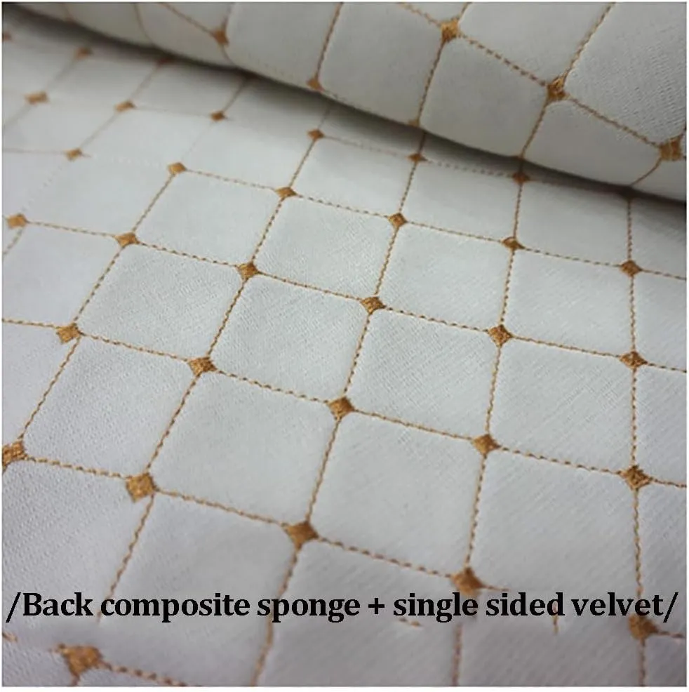Faux Leather Thread Quilted Foam Fabric Vinyl for Upholstery Automotive,Furniture, DIY Projects, Headboards, Home Decor 1.4x1m(Colour: Red)(Beige,1.4X3m)