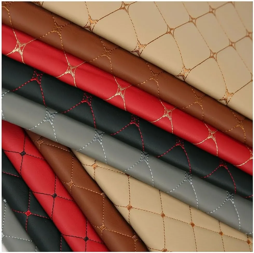 Faux Leather Thread Quilted Foam Fabric Vinyl for Upholstery Automotive,Furniture, DIY Projects, Headboards, Home Decor 1.4x1m(Colour: Red)(Beige,1.4X3m)