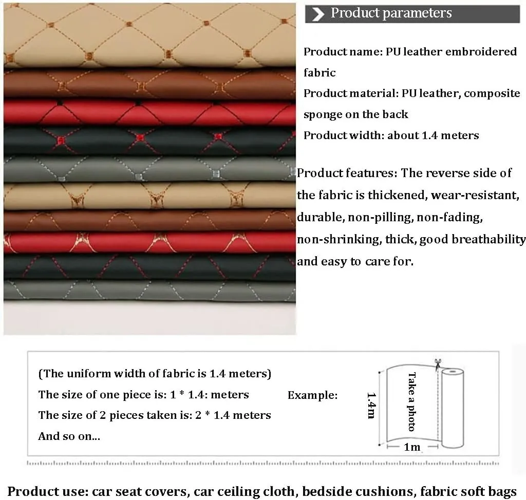 Faux Leather Thread Quilted Foam Fabric Vinyl for Upholstery Automotive,Furniture, DIY Projects, Headboards, Home Decor 1.4x1m(Colour: Red)(Beige,1.4X3m)