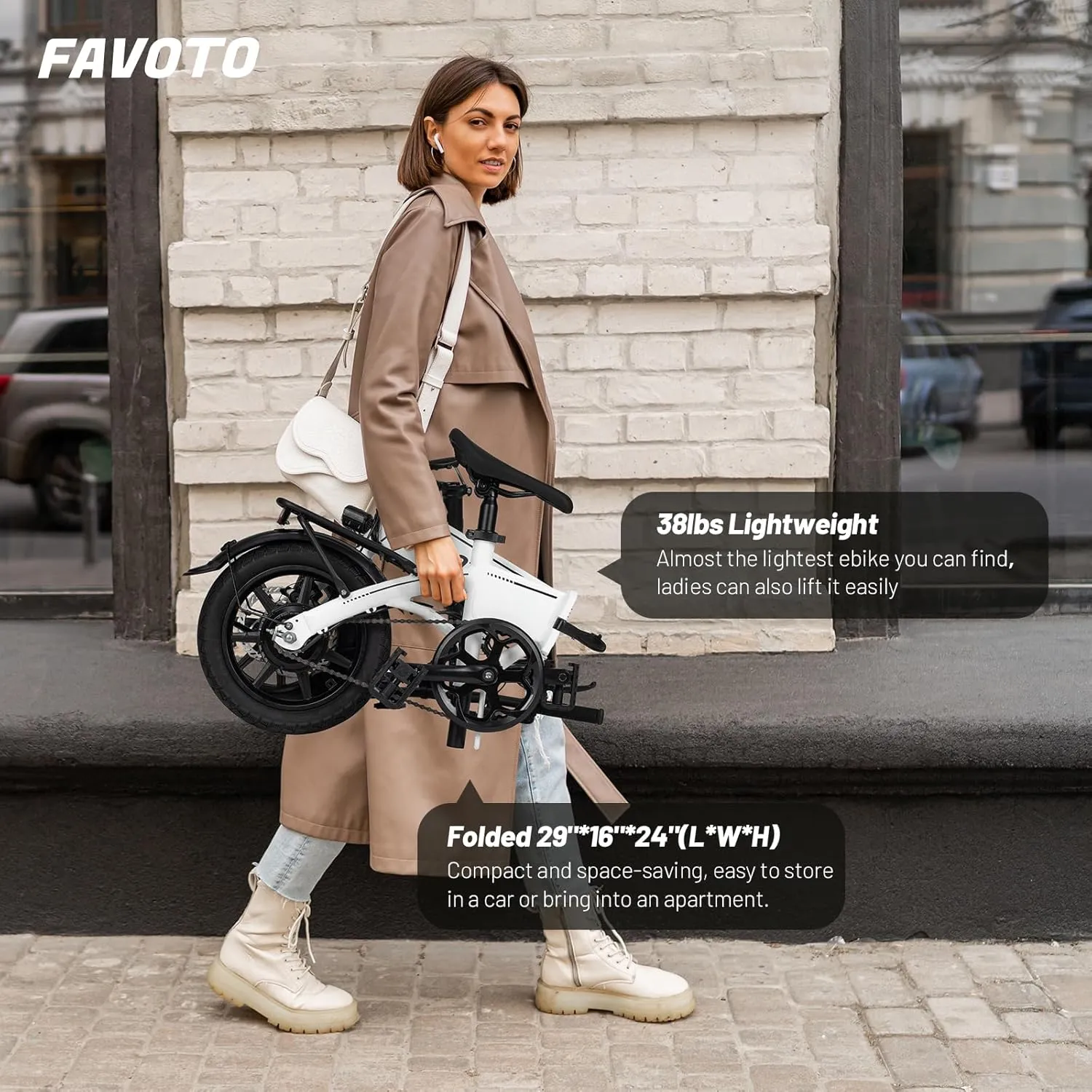 Favoto Aluminum Lightweight Folding Electric Bike-14 Ebike for Adults with 36V 10.4Ah, 374WH Battery Up to 25 Miles 18MPH, Dual Disc Brakes Electric Bicycle for Commuting,UL 2849 Certified
