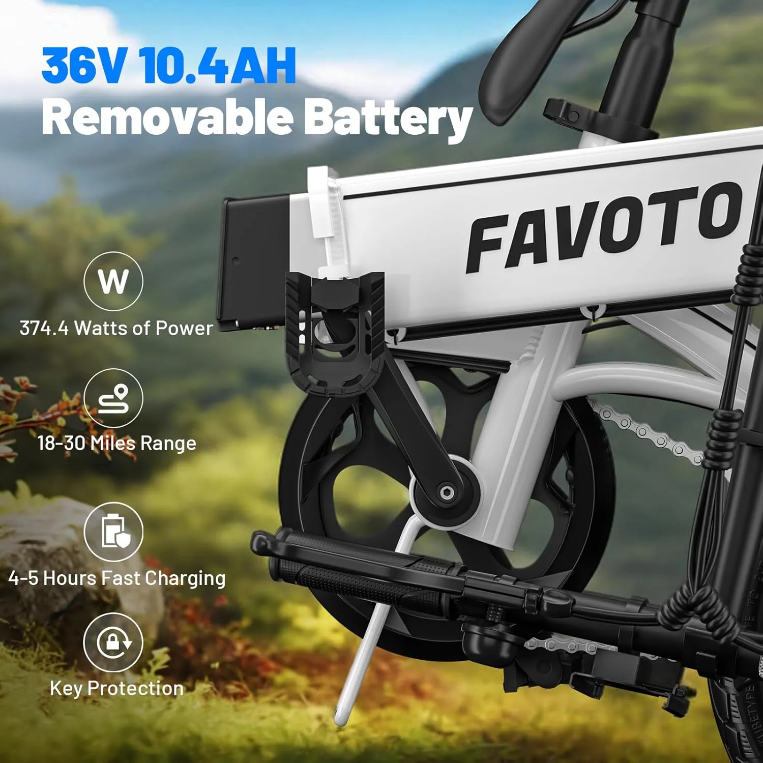 Favoto Aluminum Lightweight Folding Electric Bike-14 Ebike for Adults with 36V 10.4Ah, 374WH Battery Up to 25 Miles 18MPH, Dual Disc Brakes Electric Bicycle for Commuting,UL 2849 Certified