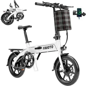 Favoto Aluminum Lightweight Folding Electric Bike-14 Ebike for Adults with 36V 10.4Ah, 374WH Battery Up to 25 Miles 18MPH, Dual Disc Brakes Electric Bicycle for Commuting,UL 2849 Certified