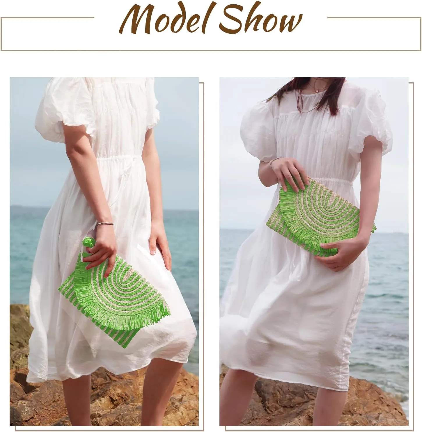 Fecialy Women Fringe Straw Clutch Purses Envelope Summer Beach Bags Woven Clutch Handbags
