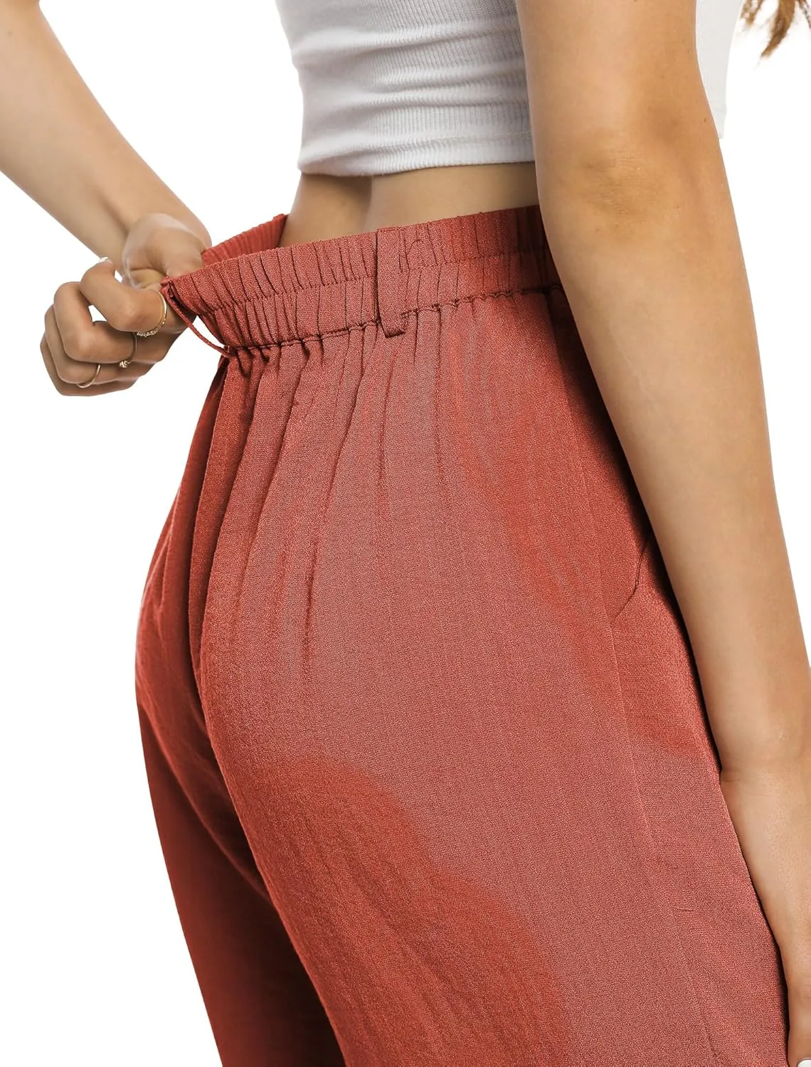 Feiersi Womens Casual Wide Leg Pants High Waisted Button Down Straight Long Trousers Palazzo Pants