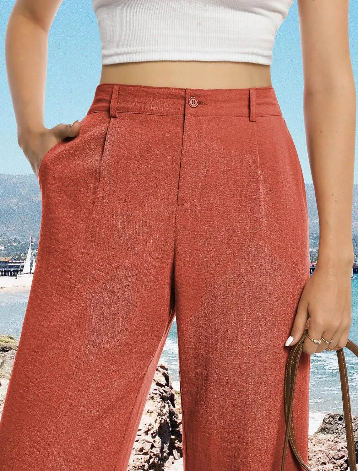 Feiersi Womens Casual Wide Leg Pants High Waisted Button Down Straight Long Trousers Palazzo Pants