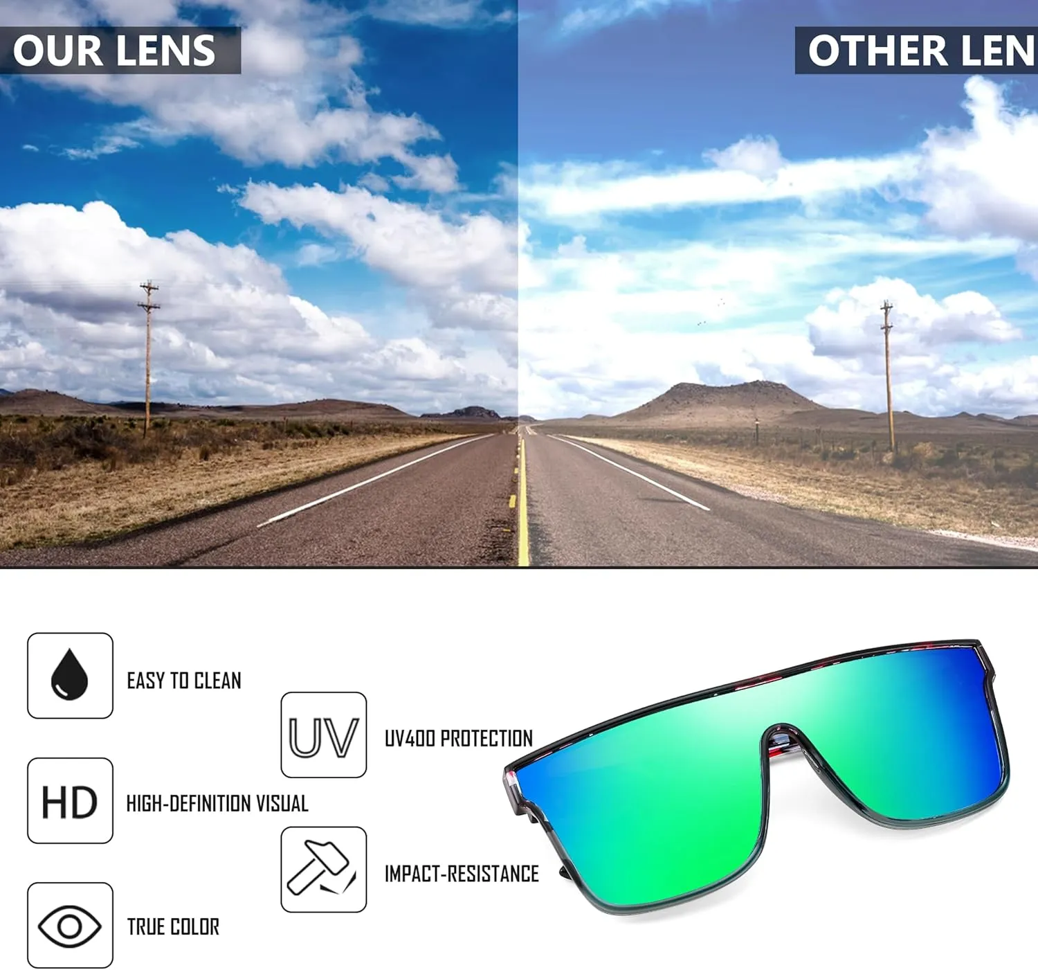 FEISEDY Sunglasses for Women Men, Fashion Mirrored Single Lens, Driving Beach Sunnies UV400 Shades B2996