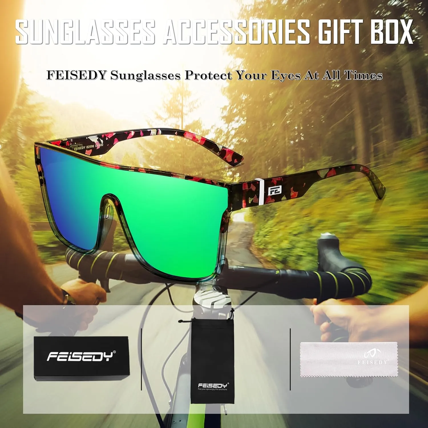 FEISEDY Sunglasses for Women Men, Fashion Mirrored Single Lens, Driving Beach Sunnies UV400 Shades B2996