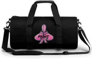Fight Breast Cancer Awareness Fighter Round Barrel Gym Sport Bag Small Travel Duffel Bags Reusable Tote for Men Women