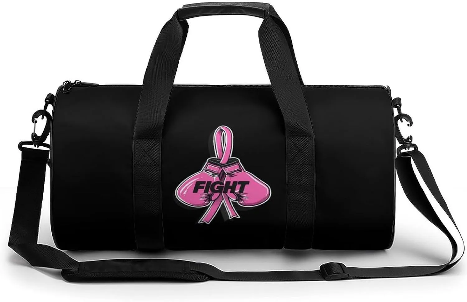 Fight Breast Cancer Awareness Fighter Round Barrel Gym Sport Bag Small Travel Duffel Bags Reusable Tote for Men Women