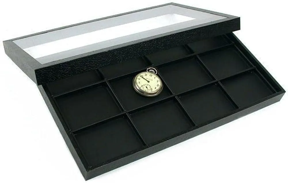 FindingKing 12 Pocket Watch Jewelry Leather Display Clear Lid Case