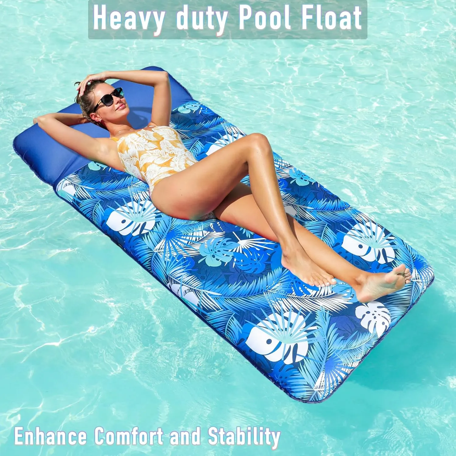 FindUWill Inflatable Pool Float for Adults - 72" XL, Oversized Fabric Covered Pool Floats Adult with Headrest, Ultra - Comfort Cooling Float for Swiming Party, Lake, Beach
