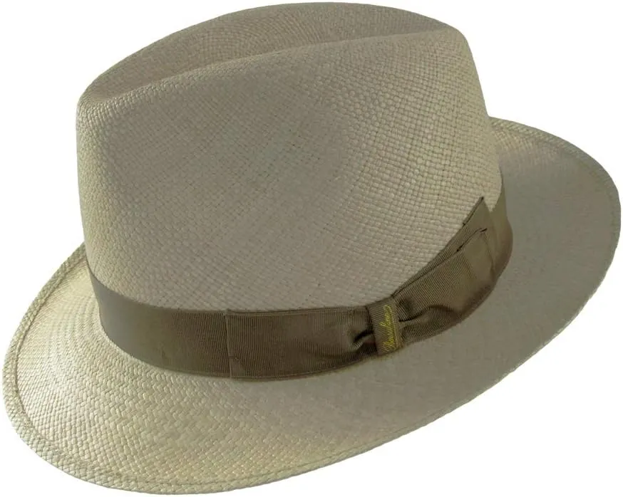 FINO Panama Fedora 2 1/2″ Brim (61, Natural with Cognac Hatband)