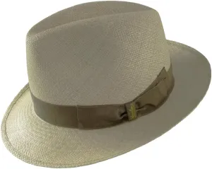 FINO Panama Fedora 2 1/2″ Brim (61, Natural with Cognac Hatband)