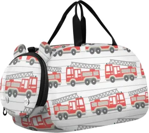 Fire Engine Cute Fire Truck Sports Duffle Bag for Girls Boys, Gym Bag with Shoe Compartment, Kids Travel Overnight Weekender Shoulder Bag