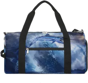 Fish Vivid Blue Ocean Marlin Sports Gym Bag for Men Women Travel Duffel Bag with Shoulder Strap