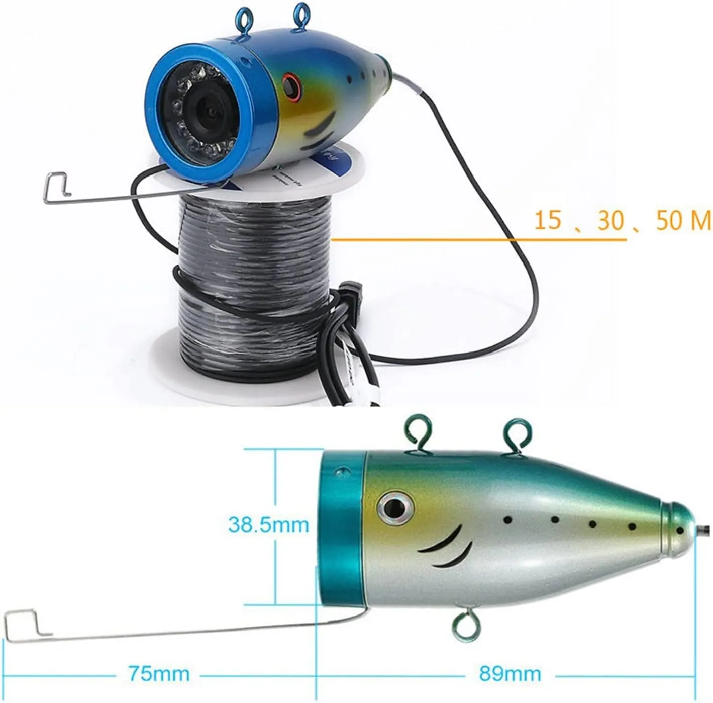Fishing Camera, Double lamp 9 Inch DVR Recorder15M 30M50M1000TVL15pcs White LEDs 15pcs Infrared Lamp for Ice/Sea/River Fishing Underwater Camera