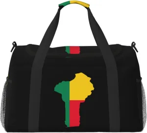 Flag Map Of Benin Travel Duffel Bag Large Foldable Waterproof Overnight Bag For Beach Swim Bags Pool Sports Gym