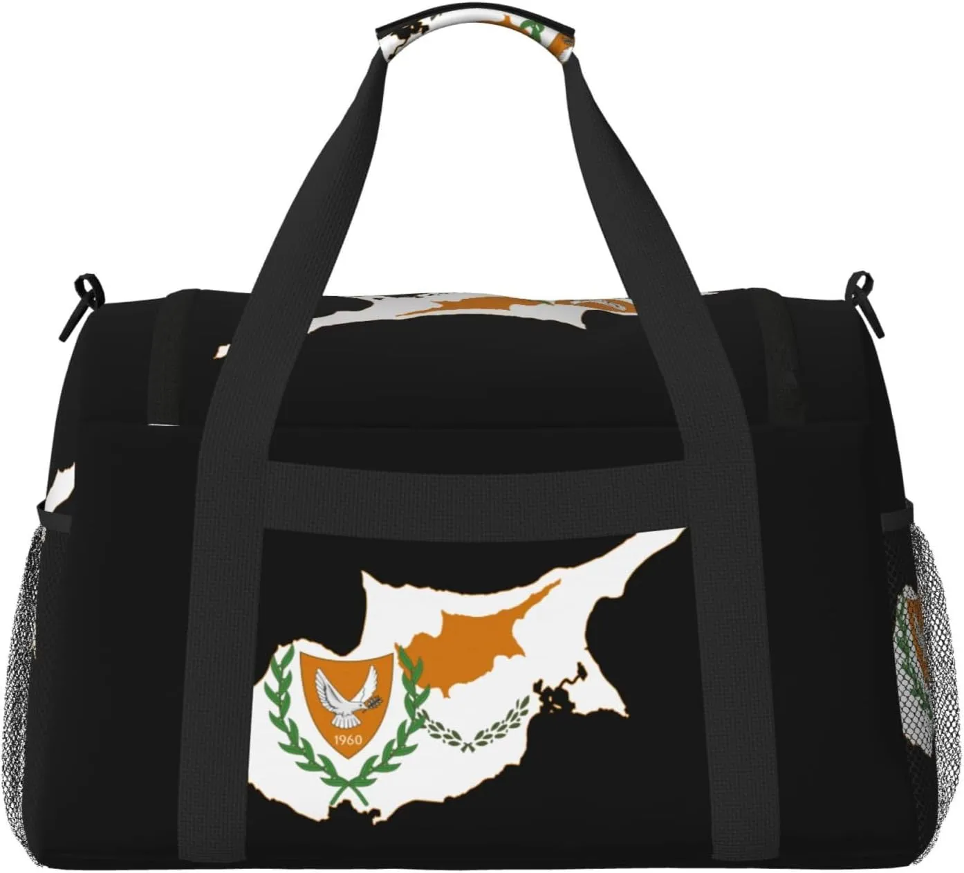 Flag Map Of Cyprus Travel Duffel Bag Large Foldable Waterproof Overnight Bag For Beach Swim Bags Pool Sports Gym