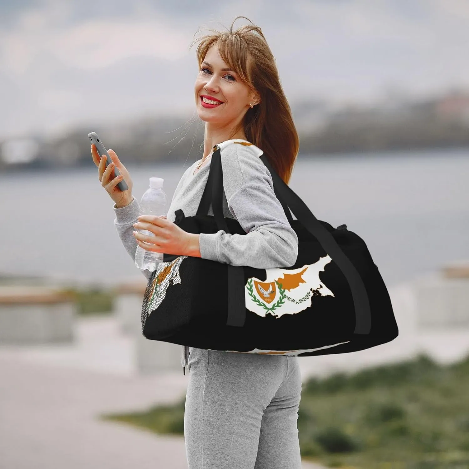 Flag Map Of Cyprus Travel Duffel Bag Large Foldable Waterproof Overnight Bag For Beach Swim Bags Pool Sports Gym