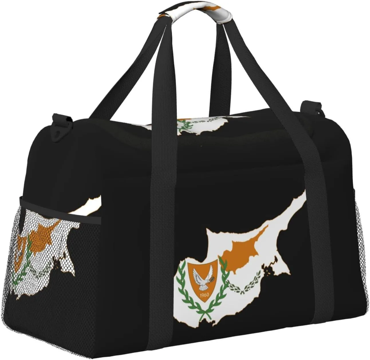 Flag Map Of Cyprus Travel Duffel Bag Large Foldable Waterproof Overnight Bag For Beach Swim Bags Pool Sports Gym