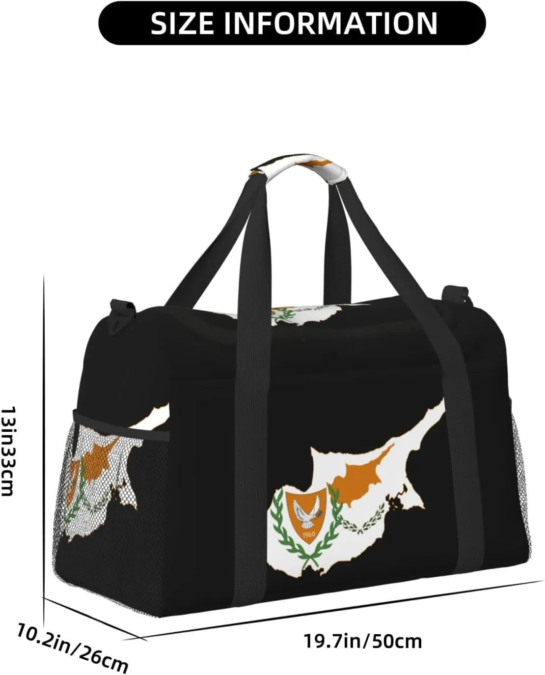 Flag Map Of Cyprus Travel Duffel Bag Large Foldable Waterproof Overnight Bag For Beach Swim Bags Pool Sports Gym