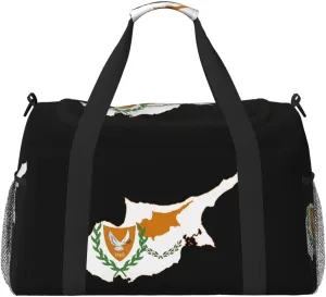 Flag Map Of Cyprus Travel Duffel Bag Large Foldable Waterproof Overnight Bag For Beach Swim Bags Pool Sports Gym