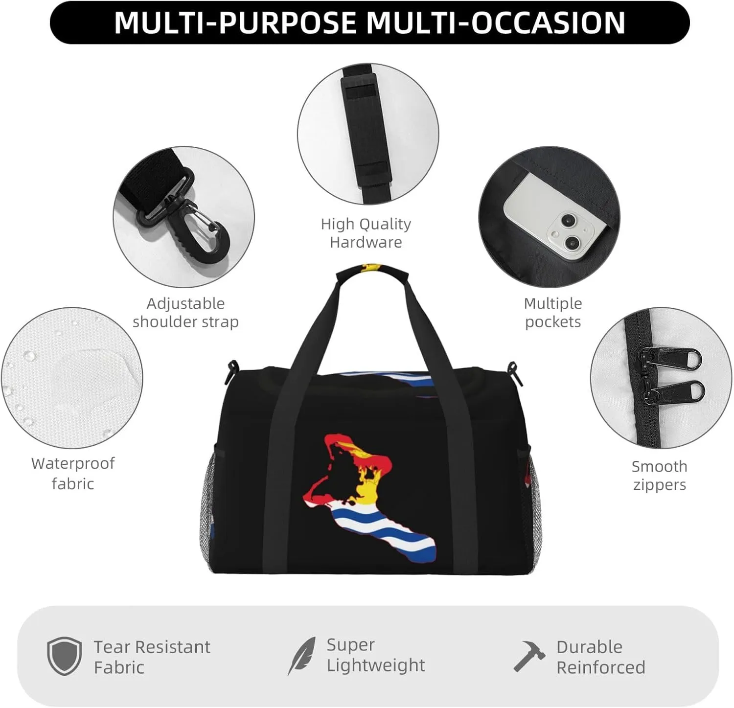 Flag Map Of Kiribati Travel Duffel Bag Large Foldable Waterproof Overnight Bag For Beach Swim Bags Pool Sports Gym