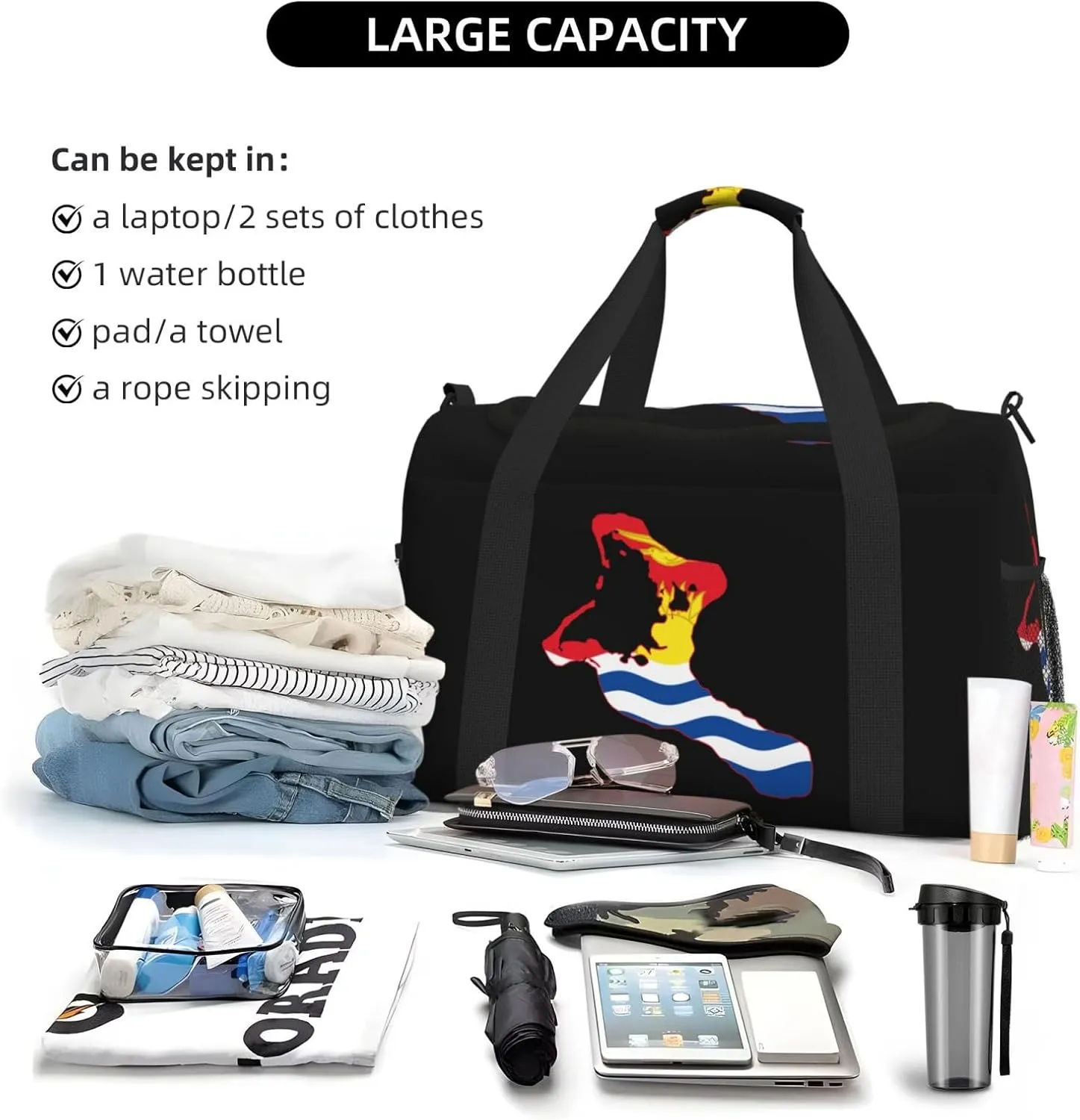 Flag Map Of Kiribati Travel Duffel Bag Large Foldable Waterproof Overnight Bag For Beach Swim Bags Pool Sports Gym