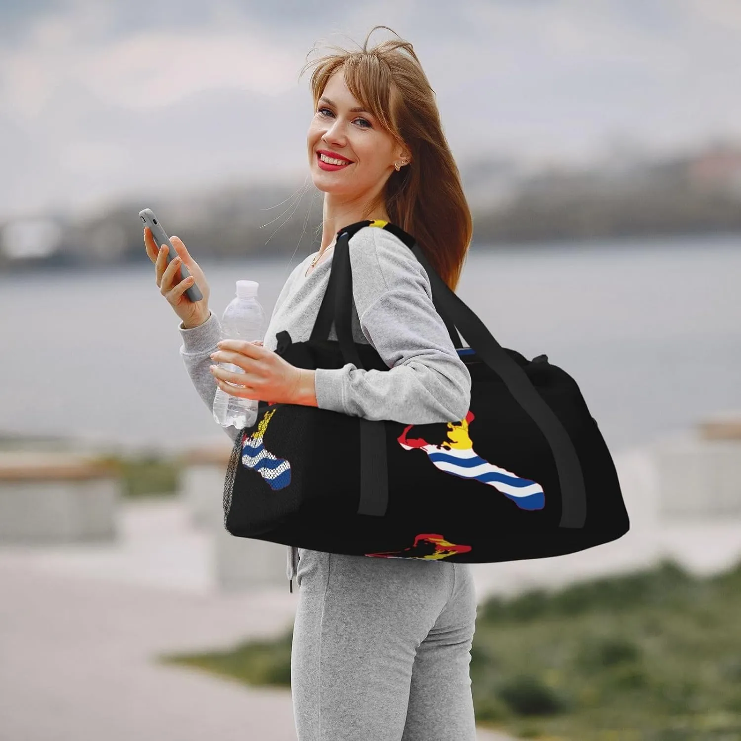 Flag Map Of Kiribati Travel Duffel Bag Large Foldable Waterproof Overnight Bag For Beach Swim Bags Pool Sports Gym