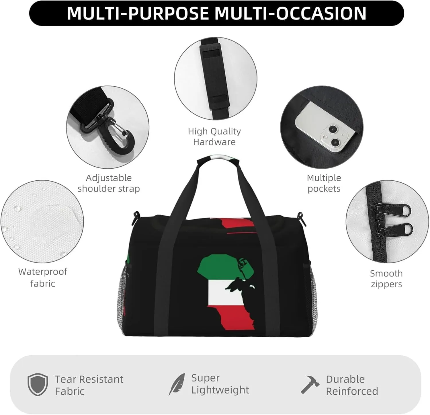 Flag Map Of Kuwait Travel Duffel Bag Large Foldable Waterproof Overnight Bag For Beach Swim Bags Pool Sports Gym