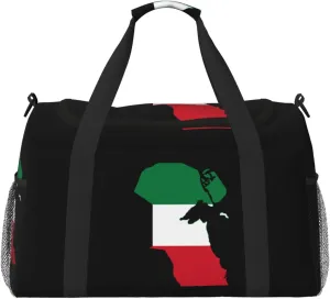 Flag Map Of Kuwait Travel Duffel Bag Large Foldable Waterproof Overnight Bag For Beach Swim Bags Pool Sports Gym