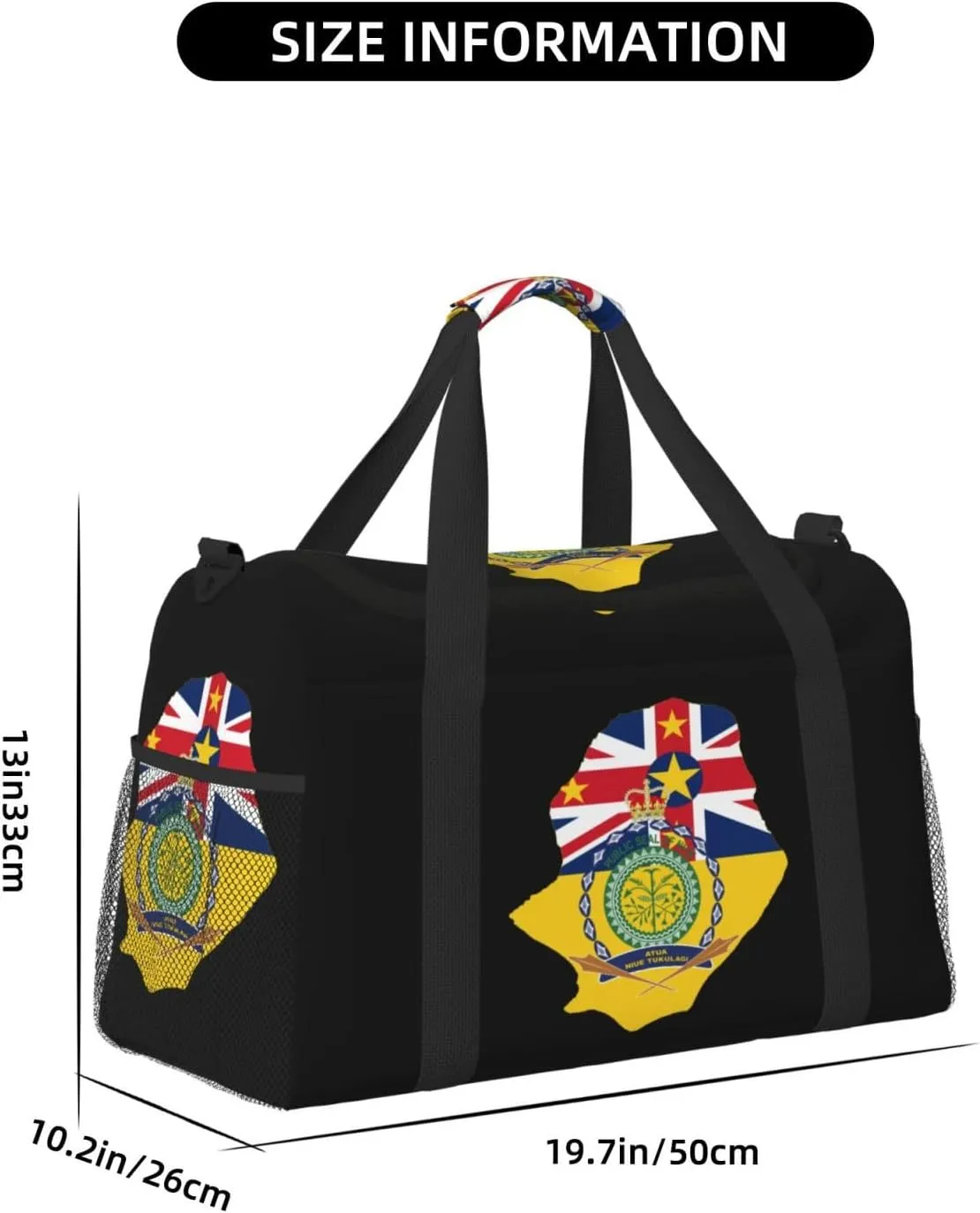 Flag Map Of Niue Travel Duffel Bag Large Foldable Waterproof Overnight Bag For Beach Swim Bags Pool Sports Gym