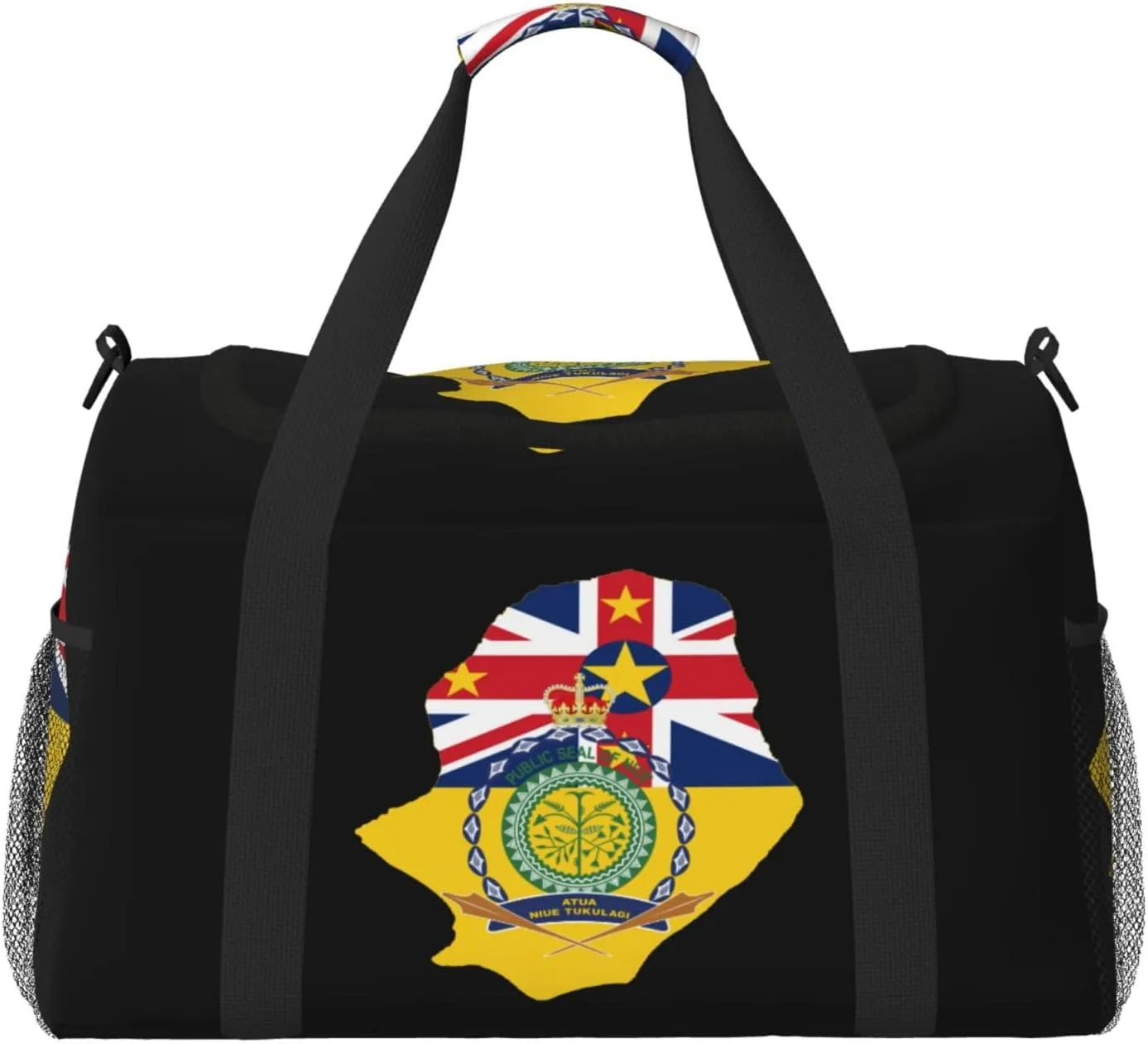 Flag Map Of Niue Travel Duffel Bag Large Foldable Waterproof Overnight Bag For Beach Swim Bags Pool Sports Gym