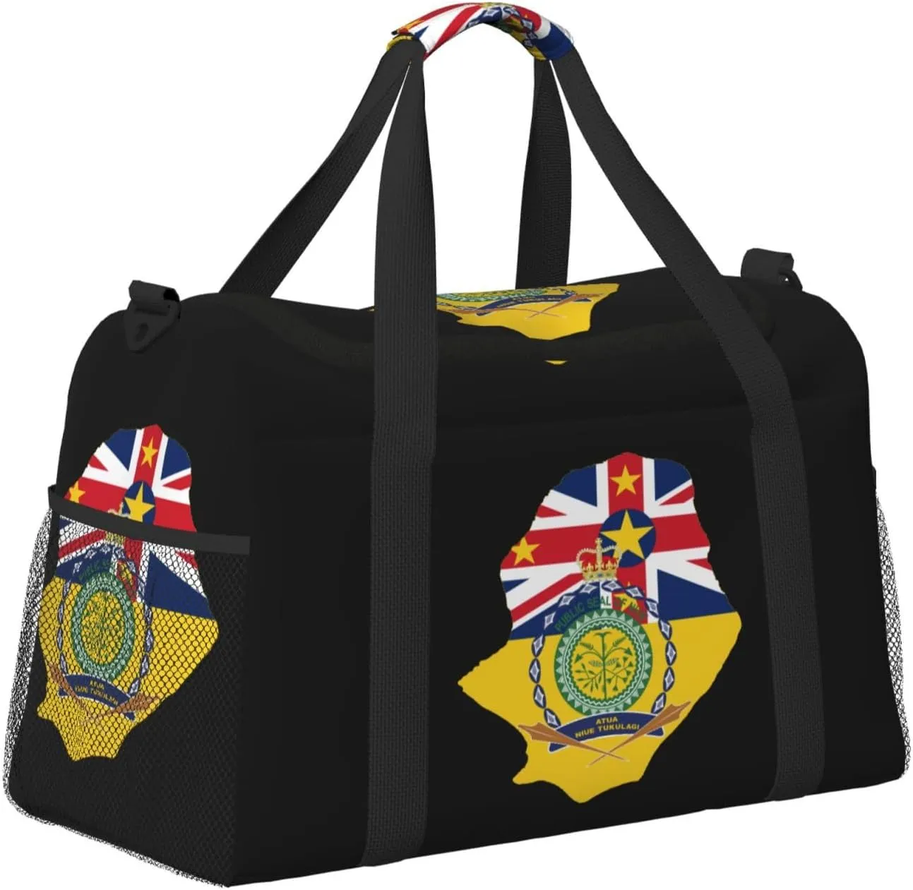 Flag Map Of Niue Travel Duffel Bag Large Foldable Waterproof Overnight Bag For Beach Swim Bags Pool Sports Gym