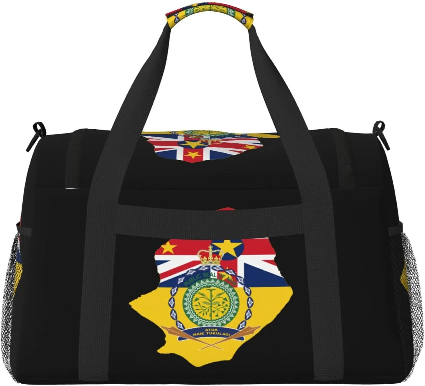 Flag Map Of Niue Travel Duffel Bag Large Foldable Waterproof Overnight Bag For Beach Swim Bags Pool Sports Gym